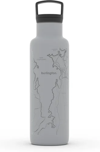 Vista 78 de Well Told Botella de agua aislada con mapa de Washington DC grabado, botella de acero inoxidable grabada (21 onzas, blanco) botella aislada de mapa