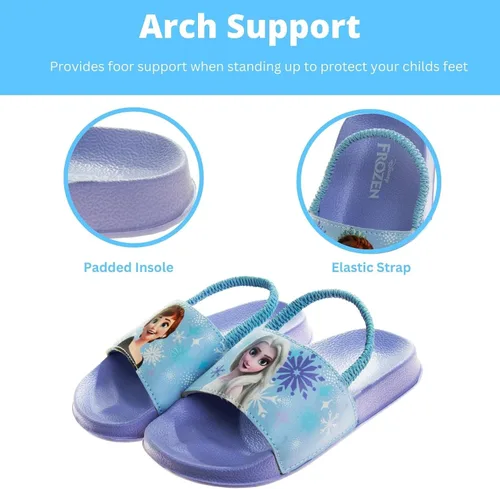 Vista 3 de Disney Minnie Mouse, Encanto, Mickey, Lightning McQueen, Frozen Elsa Anna Girl - Sandalias de verano para niños con correa trasera para la playa