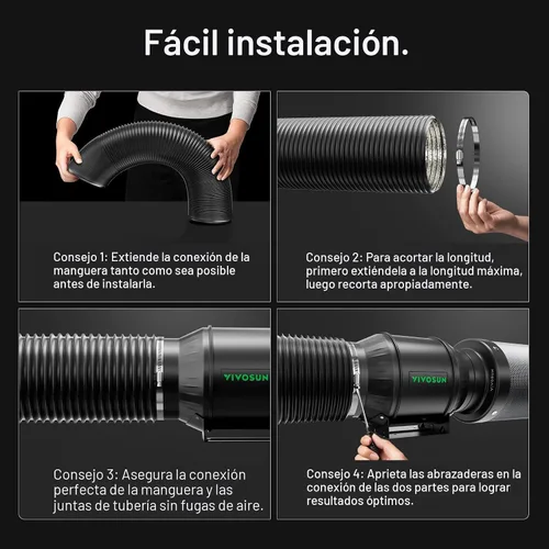 Vista 8 de VIVOSUN Conducto de aluminio flexible de 4 pulgadas y 8 pies con 2