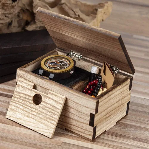 Vista 3 de BOBO BIRD Reloj mecánico automático de madera para hombre, personalizable, reloj de pulsera de madera de lujo para hombre