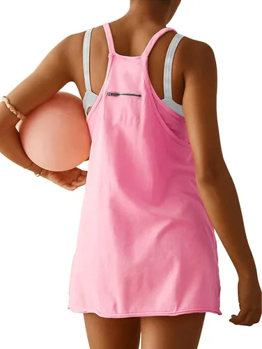 Vista 2 de Vestido atlético para mujer con pantalones cortos incorporados, mini vestido de entrenamiento de tenis, vestido de moda de verano 2024