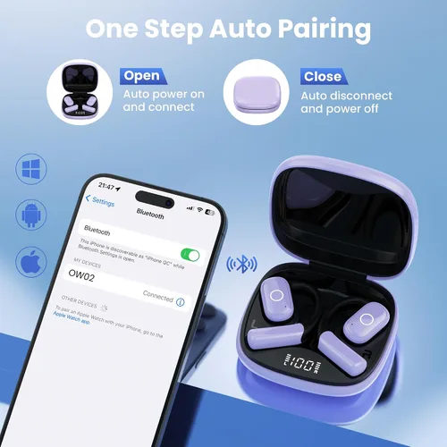 Vista 5 de Auriculares de oreja abierta, auriculares inalámbricos de 80 horas de reproducción, Bluetooth con ganchos para los oídos, Bluetooth 5.4, control