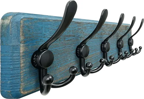 Vista 24 de Dseap Perchero de Pared Montado - 5 Ganchos Triangulares, Resistente, Perchero de Pared de Madera para Abriggos, Sombreros, Chaquetas, Ropa, Negro