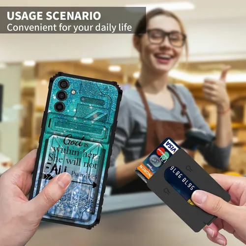 Vista 6 de Funda tipo cartera con versículo bíblico Salmo 46-5 para Samsung Galaxy A16 5G con ranura para tarjeta desmontable para ocultar tarjetas de crédito