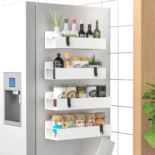 Vista 12 de HuggieGems Paquete de 6 organizadores magnéticos de almacenamiento de especias para refrigerador y horno, organizadores negros para nevera