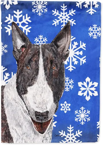 Vista 43 de Caroline's Treasures SC9374GF Bulldog English Snow flakes Holiday Garden Flag Buzón Bandera decorativa para patio exterior, patio, obras de arte