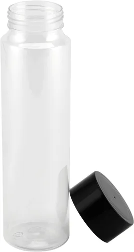Vista 4 de ZOENHOU 18 botellas sensoriales de plástico transparente – Botellas reutilizables de jugo y bebidas de 14 onzas con tapas negras