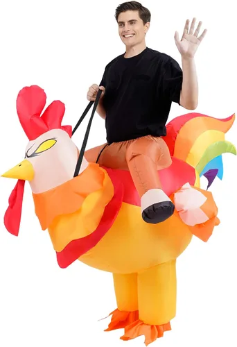 Vista 2 de Disfraz inflable de pollo para adultos, traje de gallo inflable para Halloween, divertido disfraz de animal para hombres y mujeres
