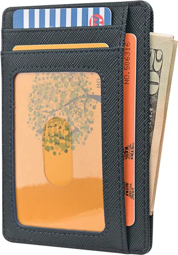 Vista 2 de Buffway - Billetera delgada minimalista de cuero con protección RFID para hombre y mujer
