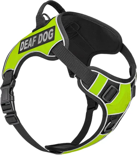 Vista 18 de Dogline Quest - Arnés para perro sordo sin tirones con parches reflectantes extraíbles y reflectantes, suave y cómodo, chaleco para perro con Negro