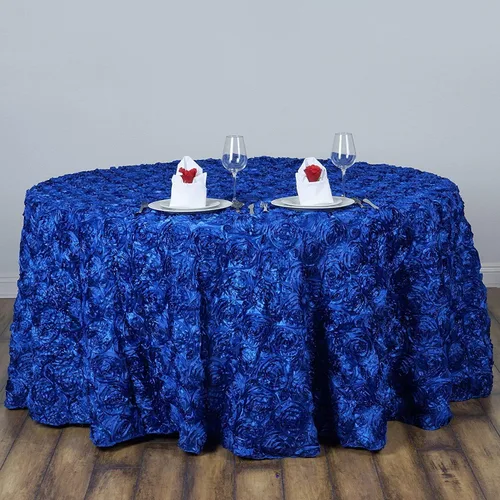 Vista 4 de Mantel redondo con rosetas elevadas de satén blanco de 120 pulgadas, para bodas, fiestas, comedor