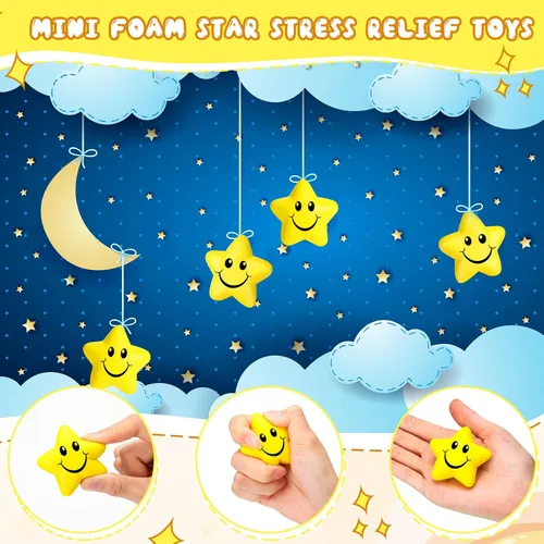 Vista 5 de Jerify 60 unidades de bolas de estrés con forma de sonrisa de estrella para niños, mini bolas de espuma a granel, juguetes para aliviar el estrés