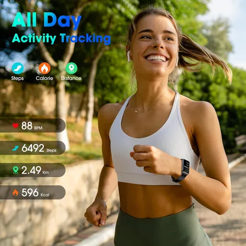 Vista 5 de Long Battery Pedometer Watch 14 Days Battery Life, Slim Design No App/Phone Required Fitness Tracker, 50 Meters Waterproof Smart Watch, Heart Rate &