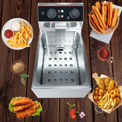 Vista 4 de GarveeHome Freidora comercial con canasta, 6.3 QT/6 L de acero inoxidable freidora eléctrica para encimera con control de temperatura
