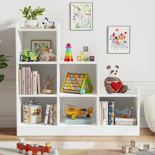 Vista 8 de Derfullo Estantería para libros, organizadores y almacenamiento de juguetes de 6 cubos, estantería Montessori pequeña de suelo abierto para Gris