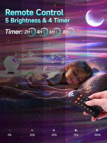 Vista 5 de One Fire Proyector de luces del norte, proyector de galaxia para dormitorio Más de 300 modos de iluminación, 15 ruido blanco y Bluetooth, control