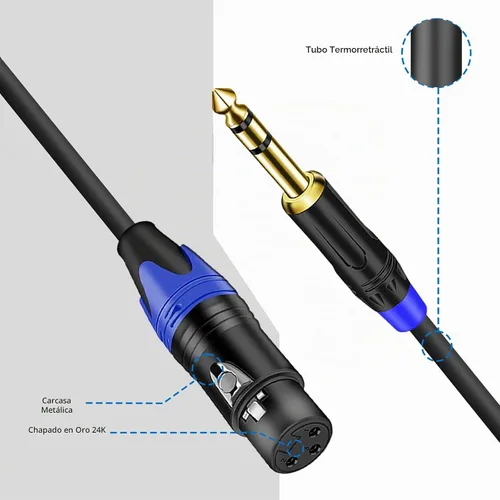 Vista 4 de Doble hembra XLR a 1/4 pulgadas (0.250 in) TRS estéreo macho enchufe Y-Splitter Cable, desequilibrado 2-XLR hembra a cuarto de pulgada adaptador