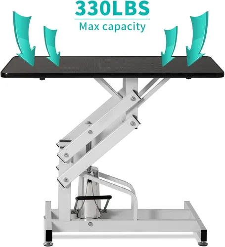Vista 2 de Mesa hidráulica de aseo para perros grandes, medianos y pequeños, mesa de aseo resistente con brazo ajustable, capacidad máxima de hasta 300 libras