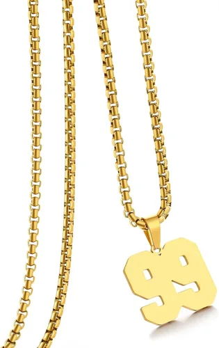 Vista 133 de Collar de Número Dorado para Hombre, Cadena de Acero Inoxidable con Colgante de Número para Atletas, Joyería Deportiva Personalizada para Niños