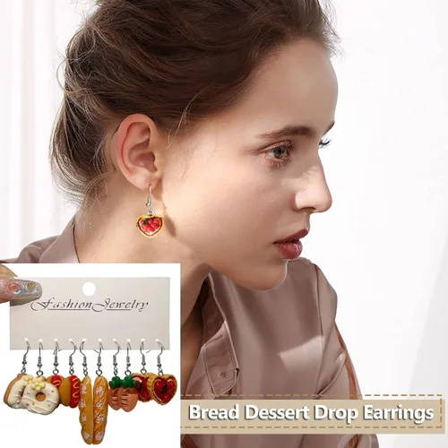Vista 5 de 30-40 pares de aretes extraños, lindos y divertidos, con diseños de osos de gomita, patos, hongos, frutas y flores, para mujeres, aretes colgantes