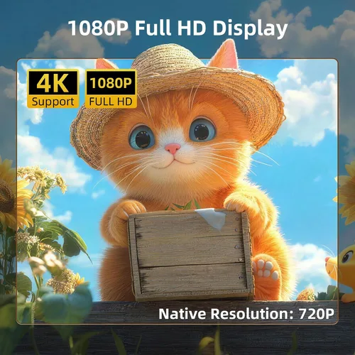 Vista 2 de Mini proyector, proyector portátil compatible con 4K, proyector para exteriores Full HD 1080P, proyector de película de rotación de 270°, compatible