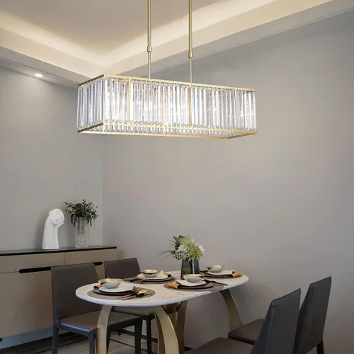 Vista 7 de AngelcityCC Candelabro rectangular de cristal moderno de lujo con 4 luces para techo para comedor, cocina, isla de 33.5 pulgadas