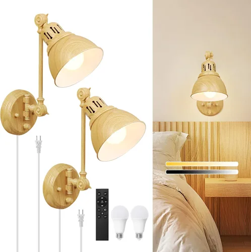 Vista 15 de GOODATE Apliques de pared enchufables, iluminación de pared con interruptor de encendido y apagado regulable, lámpara de pared con brazo oscilante