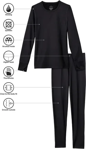Vista 4 de Cuddl Duds Conjunto de ropa interior térmica para mujer, con forro polar, capa base para clima frío, parte superior y leggings, conjunto de invierno