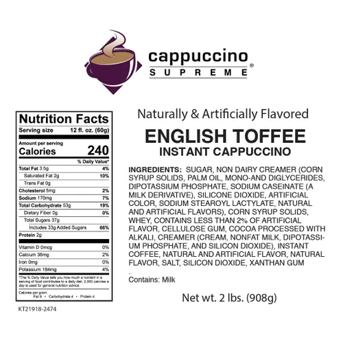 Vista 2 de Cappuccino Supreme Mezcla de capuchino instantáneo de caramelo inglés, 6 x 2 libras
