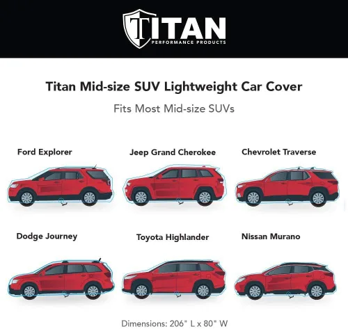 Vista 4 de Funda para auto SUV de tamaño mediano de Titan, de poliéster 210T de color brillante, 188-206". Impermeable, con protección UV, resistente a