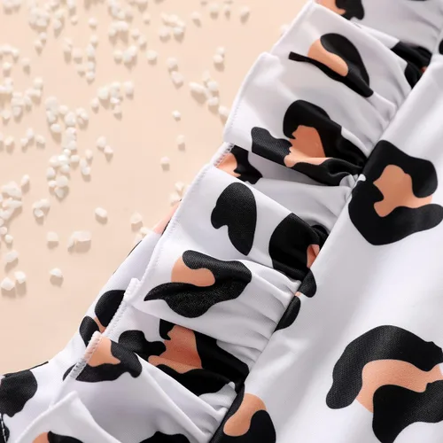 Vista 4 de Traje de baño de una sola pieza a cuadros para bebé, traje de baño de playa con volantes de leopardo