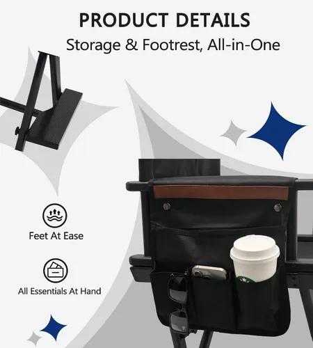 Vista 9 de Silla plegable extra alta de 30 pulgadas, silla de aluminio ligera para artista de maquillaje para cliente, silla de director portátil para estudio