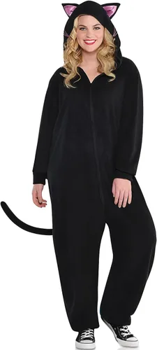 Vista 5 de Disfraz de gato negro con cremallera para adultos, talla S / M (paquete de 1), elegante, cómodo y espeluznante, disfraz de poliéster de alta