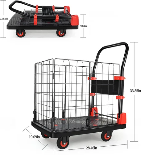 Vista 3 de Carrito plegable para carretilla de mano, peso de transporte de 330 libras, carrito de plataforma portátil con ruedas, uso multiescenario