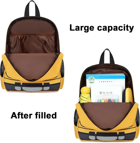 Vista 5 de Mochila infantil para niños y niñas, bolsas de preescolar 3D de dibujos animados para guardería, amarillo, (Yellow Bus), Mochila para niños pequeños