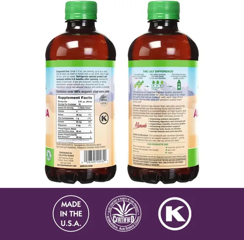 Vista 2 de Lily Of The Desert Gel de aloe vera, sin conservantes, bebida de aloe vera de consistencia más gruesa filtrada de hoja entera con vitaminas