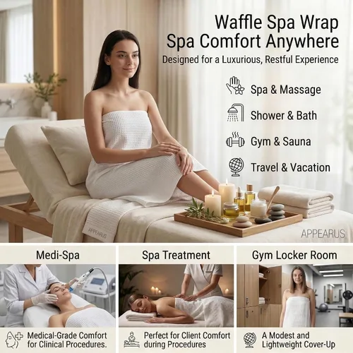 Vista 6 de APPEARUS Envoltura de baño para mujer con cierre de presión ajustable, talla única (se adapta a S-L) bata ligera de secado rápido
