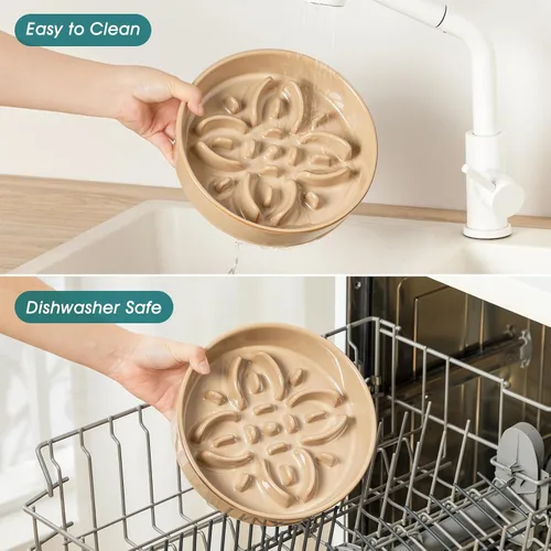 Vista 5 de vancasso Cuencos de alimentación lenta de cerámica para perros, cuencos de comida para perros con rompecabezas con laberinto floral, plato de comida