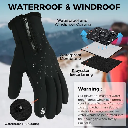 Vista 4 de AURUZA Winter Gloves for Men Womens, Waterproof Cycling Gloves for Men and Womens Cold Weather, Touch Screen Anti-Slip Gloves