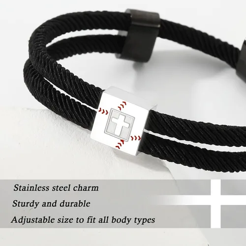 Vista 3 de Pulsera cruz de béisbol/fútbol/baloncesto/fútbol americano de Lydow para graduación, para niños, hombres, hijos, jugadores, equipo, amantes, nietos