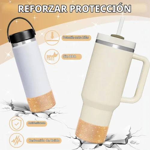 Vista 3 de Vmini Funda protectora de silicona con purpurina tipo bota, compatible con vaso térmico Stanley de 20 a 40 onzas y botella de agua Hydro Flask de 12