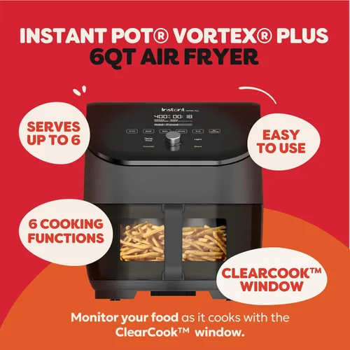 Vista 2 de Instant Pot Vortex Plus de 6 qt ClearCook Freidora de aire con ventanas transparentes, opciones de programas personalizados, funciones 6-en-1 Negro