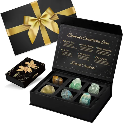 Vista 7 de Conjunto de regalo de cristales de Acuario, signos del zodiaco, piedras de nacimiento de cristales curativos con caja de horóscopo, cristales
