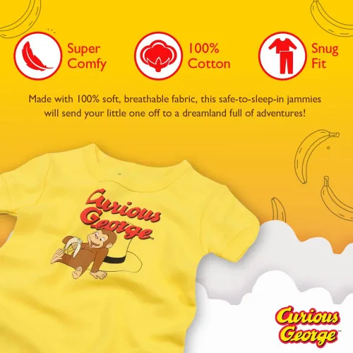 Vista 3 de Curious George Conjunto de pijama de algodón orgánico de 2 piezas para niña
