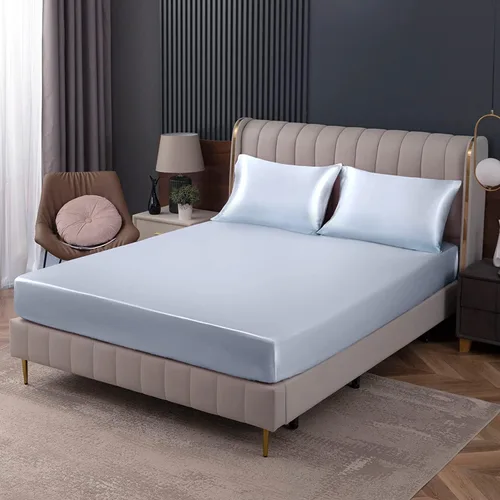 Vista 40 de Homiest Sábana bajera ajustable de satén azul bebé, tamaño individual, bolsillo profundo, ropa de cama lujosa y ultrasuave