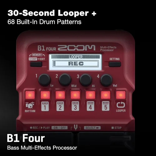 Vista 5 de Zoom B1 Four - Pedal procesador de multiefectos para bajo, con más de 60 efectos incorporados, modelado de amplificador, looper, sección rítmica