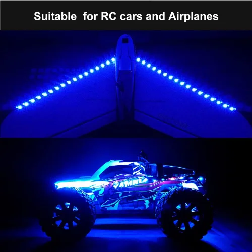 Vista 8 de Interruptor controlador de luz de coches RC y tiras de luz azul impermeables paquete de luces de avión RC