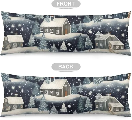 Vista 3 de Snowy Barn Winter Scene - Funda de almohada corporal de 20 x 54 pulgadas, funda de almohada larga para cama de vacaciones de invierno, funda