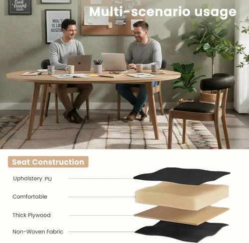Vista 7 de Kmax Sillas de comedor de mediados de siglo modernas sillas de cocina de cuero con marco acabado de nogal natural, respaldo curvado de poliuretano