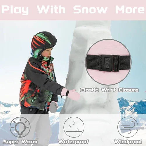 Vista 2 de Urban Virgin Guantes de invierno impermeables para niños pequeños, guantes de nieve para niños y niñas, guantes de esquí para bebés de 1 a 8 años